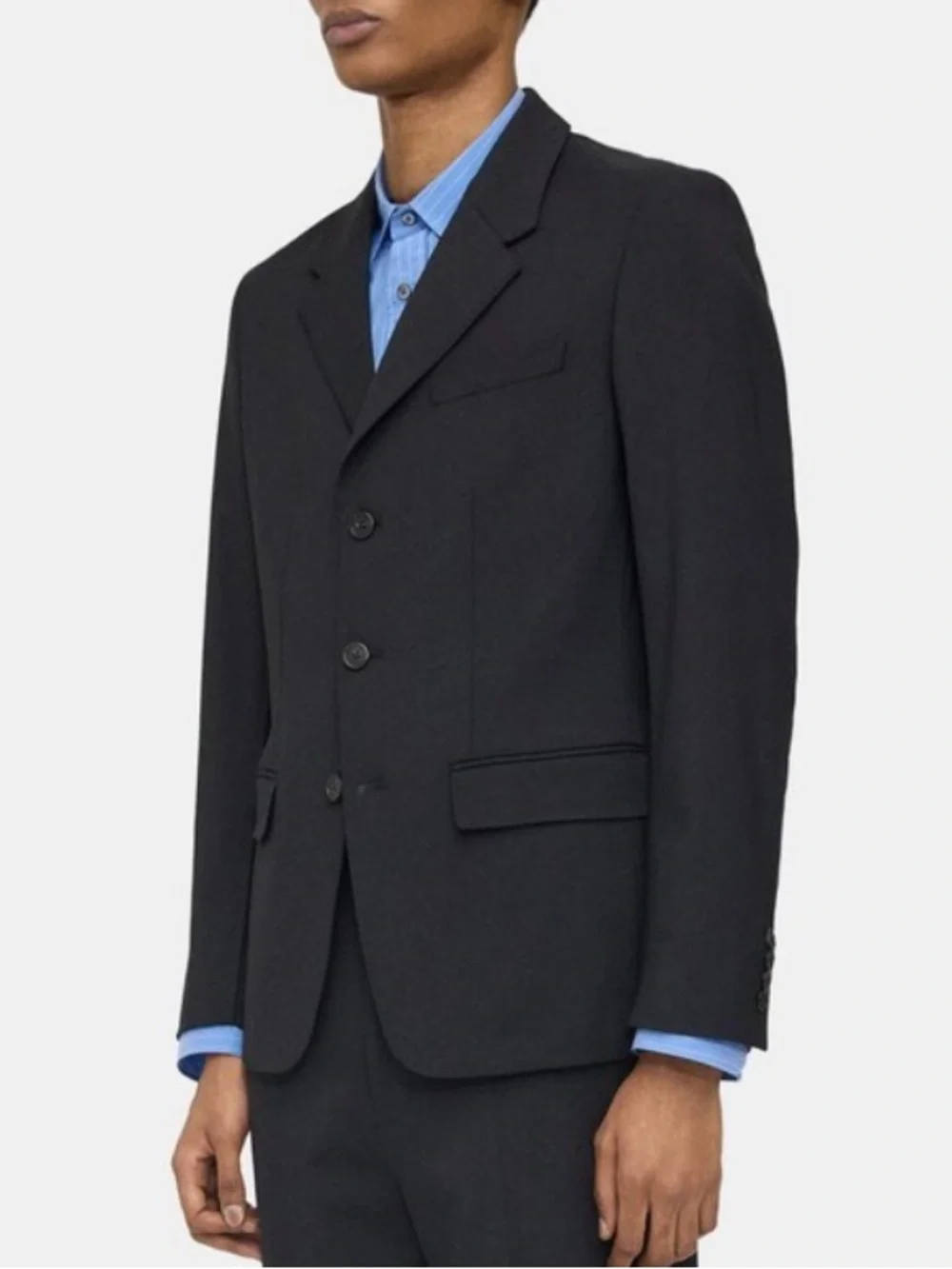 THEORY Classic Black Men's Three-Button Blazer with Nylon Fabric Back Panel 46